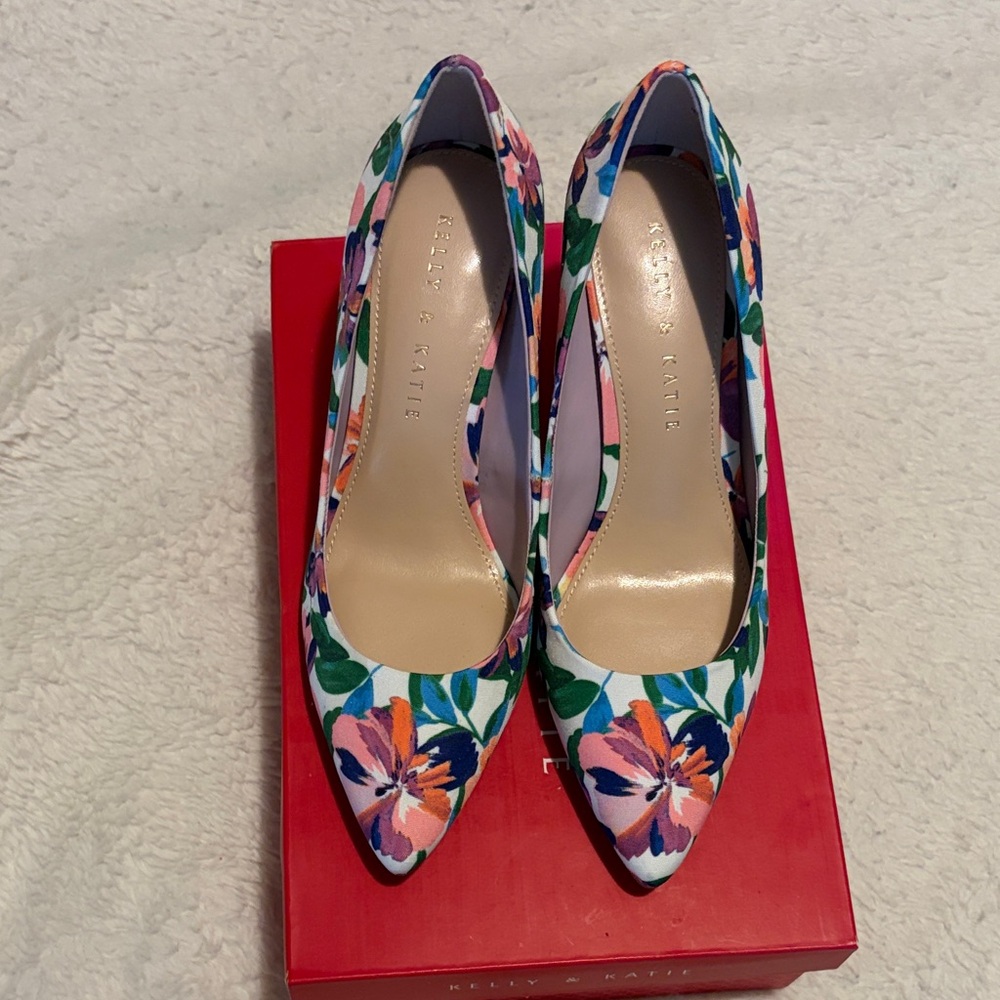 Kelly & Katie Floral Pointed-Toe Pumps in Pink, Blue, Green and Orange